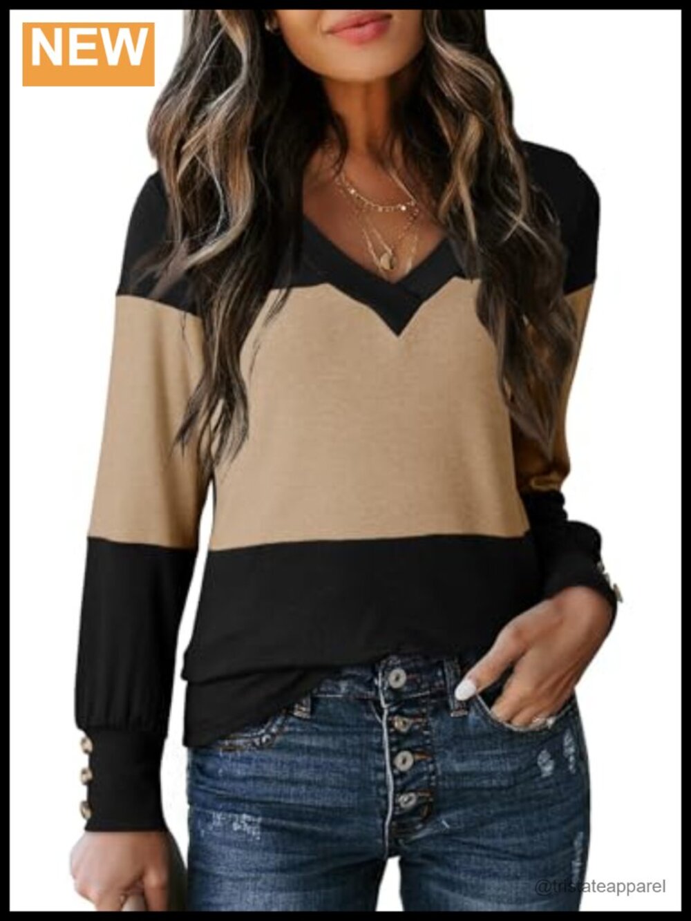 Dokotoo Womens Long Sleeve V-Neck Color Block Pullover Casual Sweater